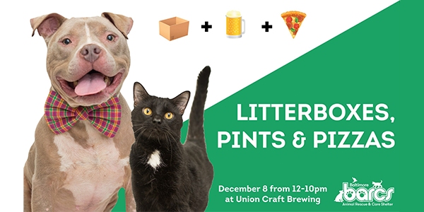 Litter boxes, pints & pizzas. December 8 from 12-10pm at Union Craft Brewing.