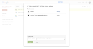 Share printers with google cloud print management