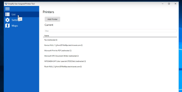 User Assigned Printers Tool UI